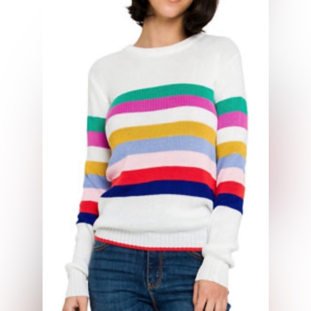 English Factory White Sweater with Rainbow Stripes